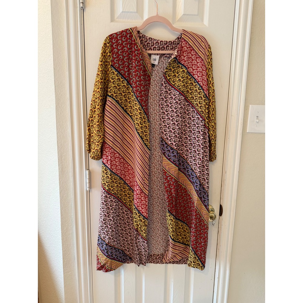 Cabi XS Poet Jacket Kimono Duster Patchwork Mixed‎ Print Belted Viscose - Picture 2 of 9